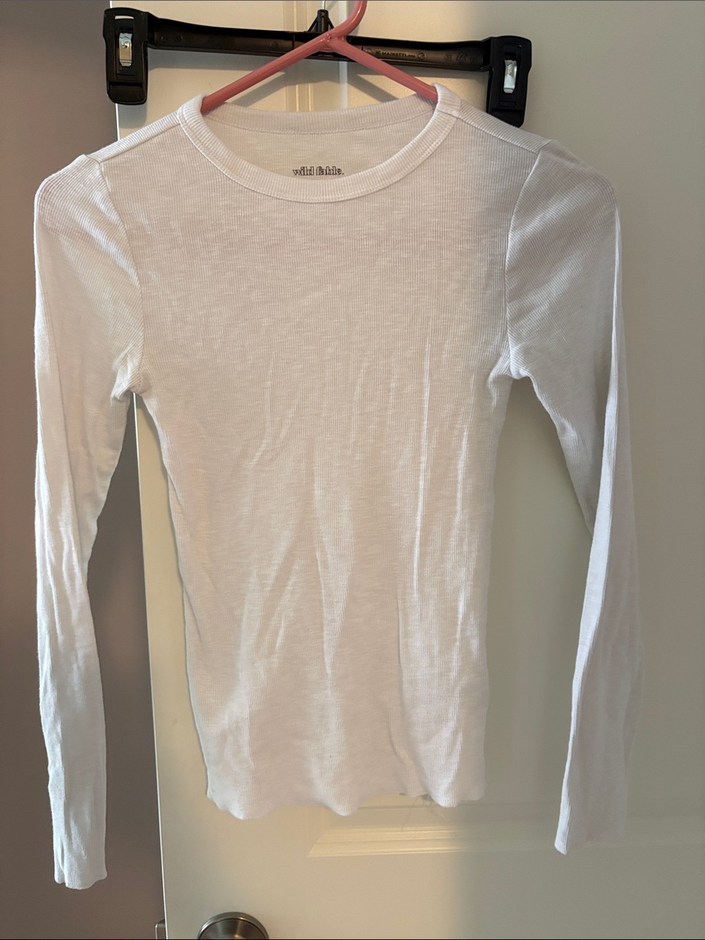 wild fable White Ribbed Long-Sleeve Crew Tee